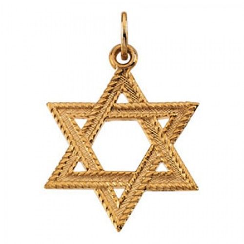 14k Yellow Gold Star of David Religious Medal W/ Rope Border