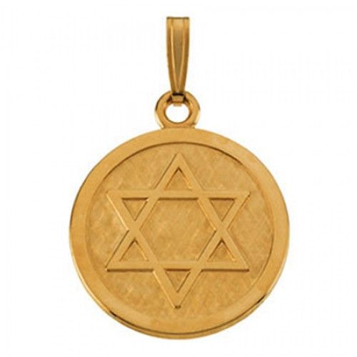 14k Yellow Gold Star of David Religious Medal W/ Amulet