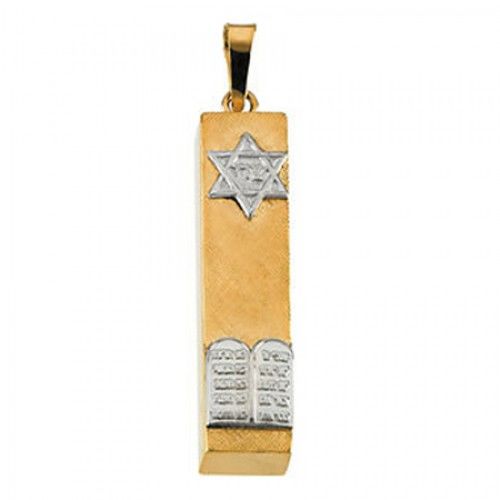 14k White & Yellow Gold Mezuzah Religious Medal W/ Two-Tone