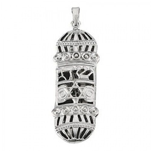 Sterling Silver Mezuzah Religious Medal W/ Black Trim Shema