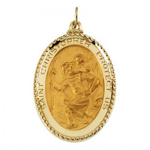 14k Yellow Gold St. Christopher Saint Medal Patron Saint of Athletes W/ Oblong