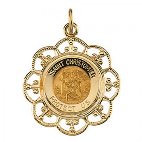 14k Yellow Gold St. Christopher Saint Medal Patron Saint of Sailors