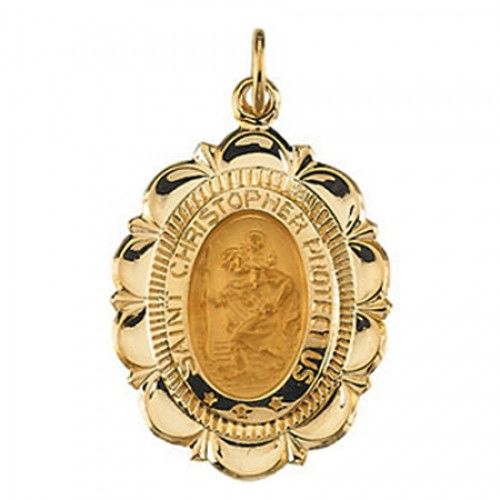 14k Yellow Gold St. Christopher Saint Medal Patron Saint of Porters