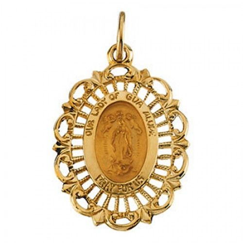 14k Yellow Gold Lady of Guadalupe Saint Medal Patron Saint of Enlightenment