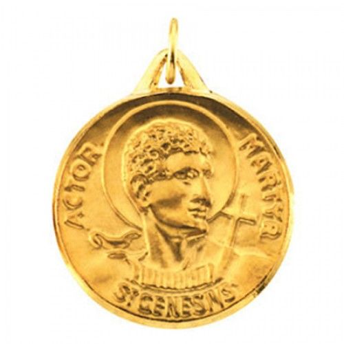 14k Yellow Gold St. Genesis Saint Medal Patron Saint of Actors W/ Portrait