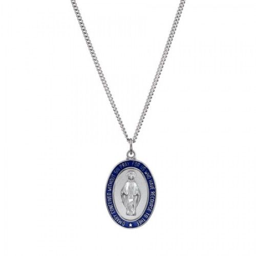 Miraculous Virgin Mary Pendant Necklace in Sterling Silver - Spring Ring