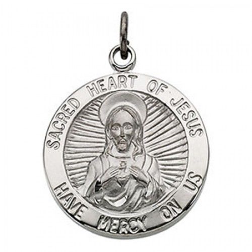 Sterling Silver Jesus Religious Medal Mercy W/ Sacred Heart