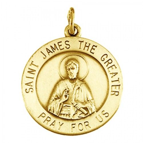 14k Yellow Gold St. James Religious Medal Patron Saint of Equestrians W/ Round