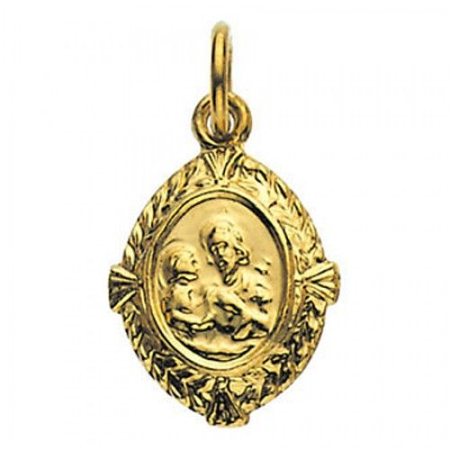 14k Yellow Gold St. Joseph Religious Medal Patron Saint of Workers W/ Portrait