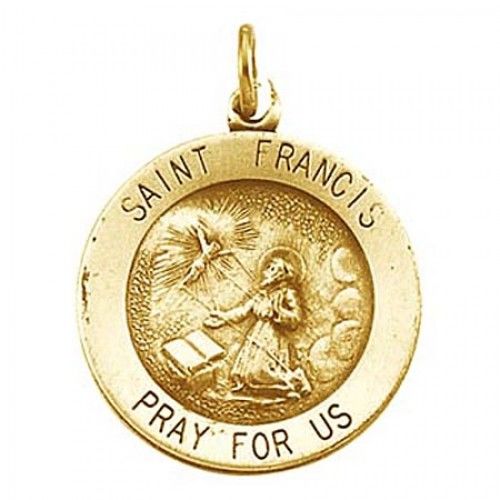 14k Yellow Gold St. Francis Religious Pendant Patron Saint of Ecology