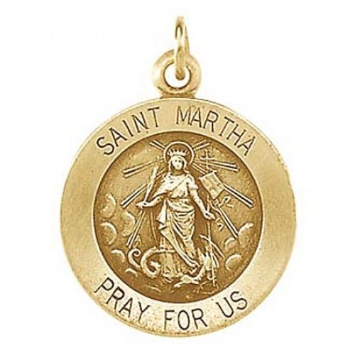 14k Yellow Gold St. Martha Religious Pendant Patron Saint of Servants