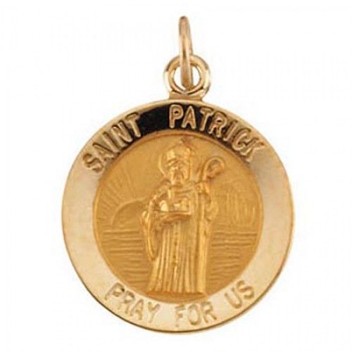 14k Yellow Gold Round St. Patrick Religious Pendant Patron Saint of Ireland