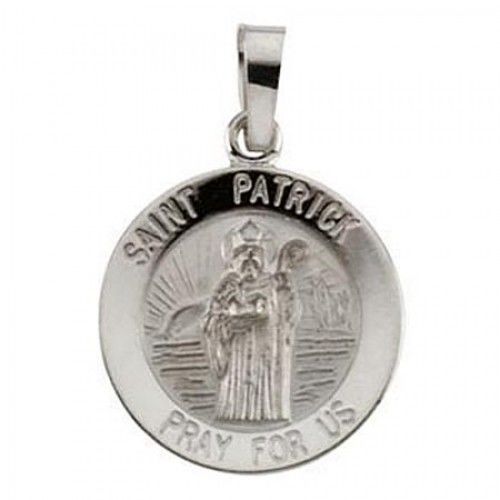 14k White Gold Round St. Patrick Religious Pendant Patron Saint of Ireland