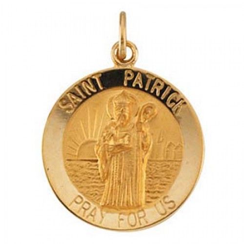 14k Yellow Gold Circular St. Patrick Religious Pendant Patron Saint of Ireland