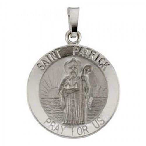 14k White Gold Circular St. Patrick Religious Pendant Patron Saint of Ireland