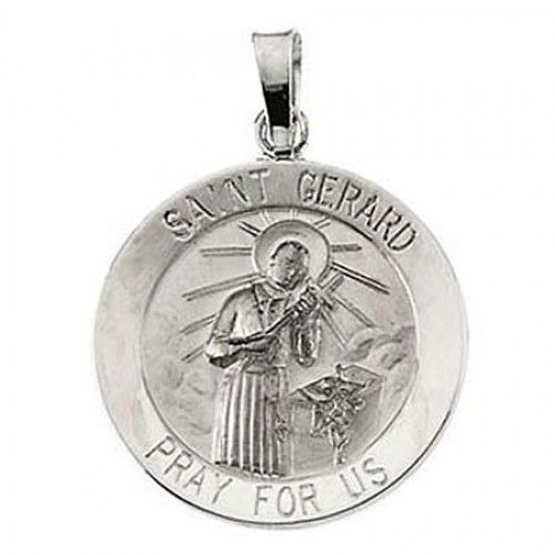 14k White Gold St.Gerard Religious Pendant Patron Saint of Motherhood