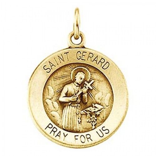 14k Yellow Gold Circular St. Gerard Religious Pendant Patron Saint of Motherhood