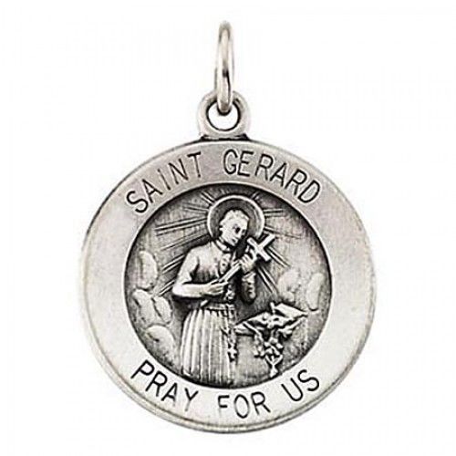 Sterling Silver Round St. Gerard Religious Pendant Patron Saint of Mothers