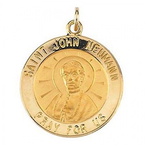 14k Yellow Gold Round St. John Neumann Religious Pendant - Catholic Education