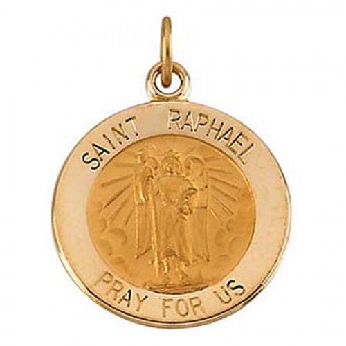 14k Yellow Gold ""Pray For Us"" Saint of Nurses St. Raphael Saint Medal