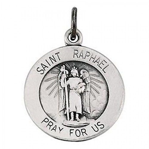 Sterling Silver ""Pray For Us"" Saint of Travelers St. Raphael Religious Medal