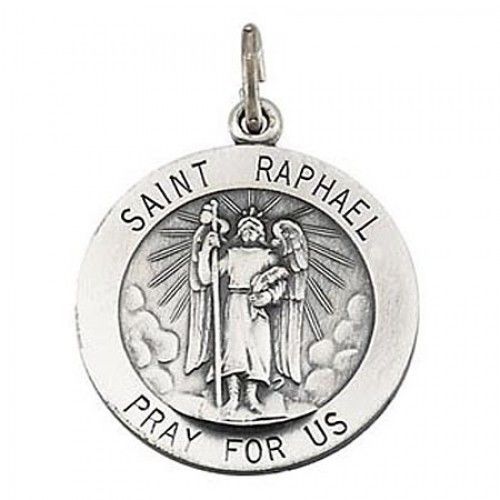 Sterling Silver ""Pray For Us"" Saint of Nurses St. Raphael Religious Medal