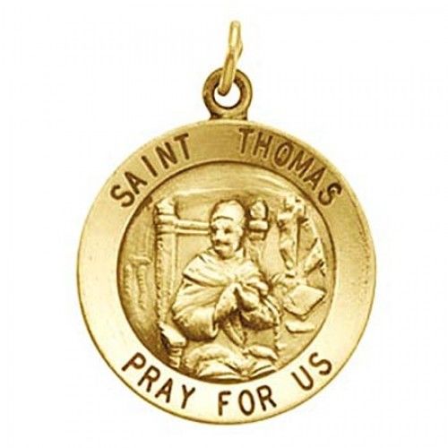 14k Yellow Gold ""Pray For Us"" Saint of Students St. Thomas Saint Pendant