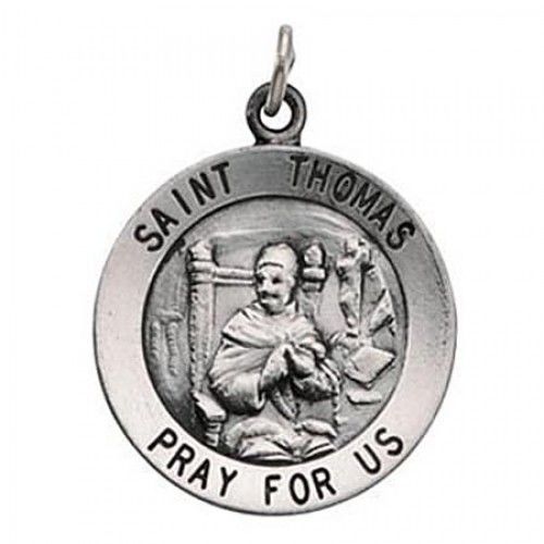 14k White Gold ""Pray For Us"" Saint of Schools St. Thomas Religious Medal