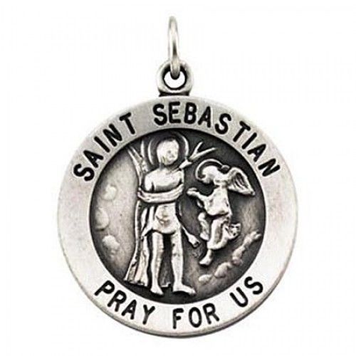14k Yellow Gold ""Pray For Us"" Saint of Soldiers St. Sebastian Religious Medal