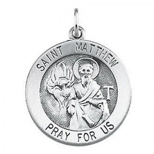 Sterling Silver ""Pray For Us"" Saint of Bankers St. Matthew Saint Pendant