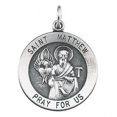 Sterling Silver ""Pray For Us"" Saint of Bookkeepers St. Matthew Saint Medal