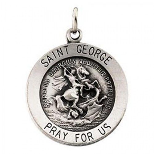 Sterling Silver ""Pray For Us"" Saint of Farmers St. George Saint Pendant