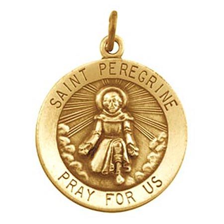 14k Yellow Gold St. Peregrine Religious Pendant Patron Saint of Cancer Patients