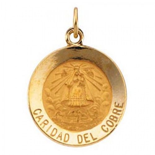 14k Yellow Gold Religious Pendant Caridad Del Cobre - Our Lady of Cobre