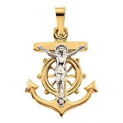 14k White and Yellow Gold Mariners Cross Pendant Two-Tone