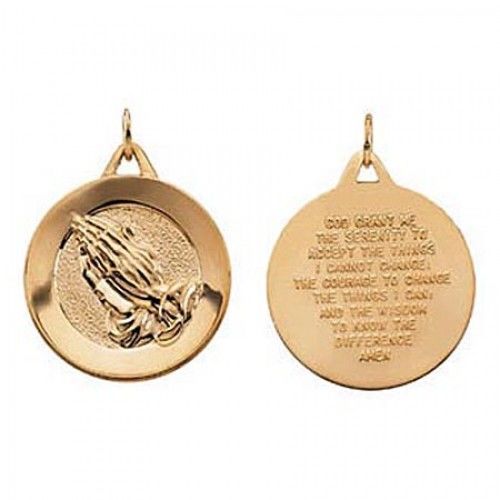 14k Yellow Gold Round Religious Pendant Praying Hands