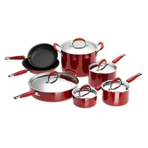 KitchenAid Gourmet Essentials 12-Piece Nonstick Hard Base Cookware Set- Red