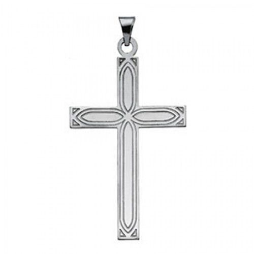 14k White Gold Latin Cross Pendant W/ Semi-Polished Design - 25mm