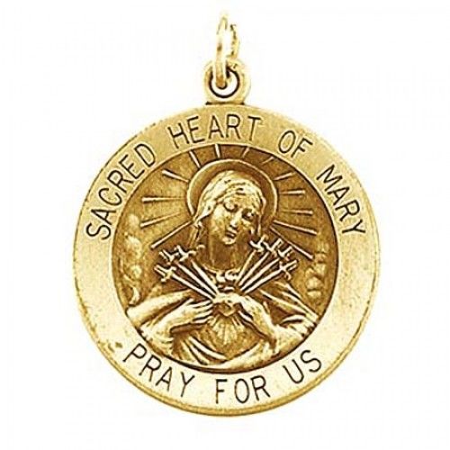Unisex 14k Yellow Gold Mary of Sacred Heart Religious Pendant - 18mm