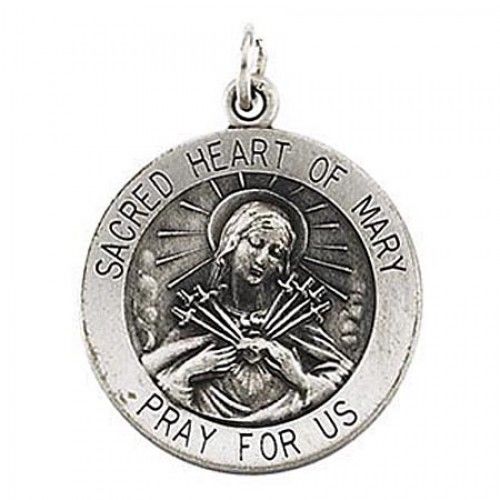 Unisex Sterling Silver Mary of Sacred Heart Religious Pendant - 18.5mm