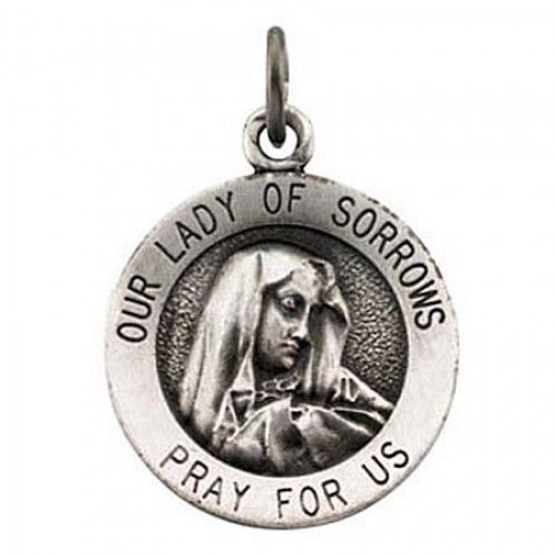 Sterling Silver Lady of Sorrow Blessed Virgin Mary Religious Pendant - 14.75mm