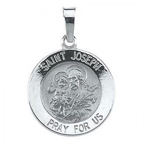 14k White Gold St. Joseph Patron Saint of Carpenters Religious Pendant - 15mm