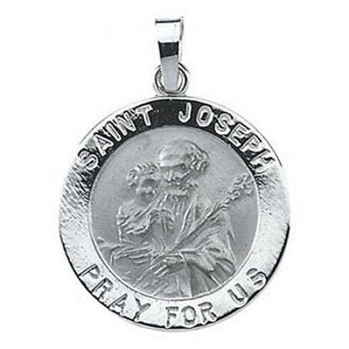 Unisex 14k White Gold St. Joseph Patron Saint of China Religious Pendant - 18mm