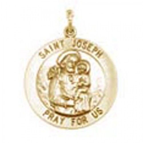 14k Yellow Gold St. Joseph Patron Saint of the Dying Religious Pendant - 25mm