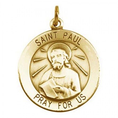Unisex 14k Yellow Gold St. Paul the Apostle Religious Pendant - 25mm