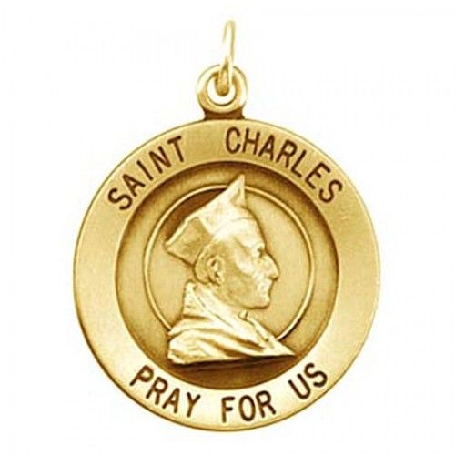 14k Yellow Gold St. Charles Saint of Catechists Religious Pendant - 18mm