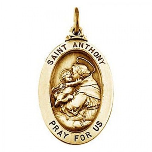 14k Yellow Gold St. Anthony Saint of Lost Objects Religious Pendant - 11mm