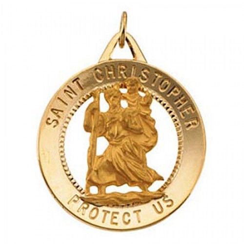 14k Yellow Gold St. Christopher Saint of Athletes Religious Pendant - 25mm