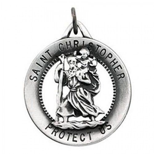 Sterling Silver St. Christopher Saint of Porters Religious Pendant - 25.25mm
