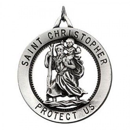 Sterling Silver St. Christopher Saint of Sailors Religious Pendant - 32.5mm